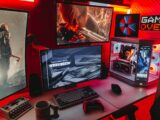 Gamer's setup with multiple monitors and rgb lighting