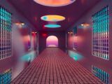 a hallway with colorful lights