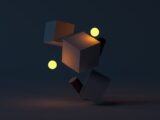 floating cubes and glowing yellow spheres