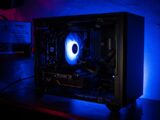 black and blue audio mixer