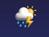 a cloud with a lightning and rain coming out of it